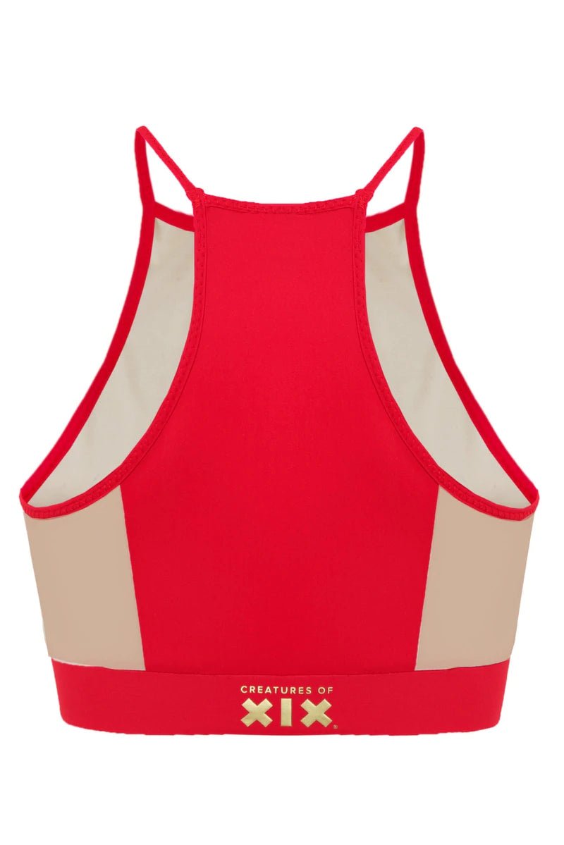 Creatures of XIX I S I S Goddess Halter Top - Red with Sand Mesh - Aphrodite Active