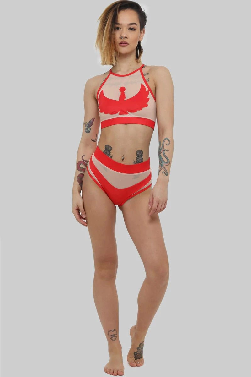 Creatures of XIX I S I S Goddess High Waisted Bottoms - Red with Sand Mesh - Aphrodite Active