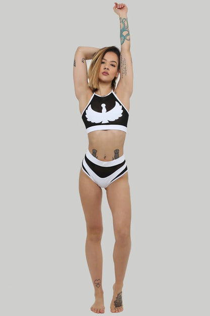 Creatures of XIX I S I S Goddess High Waisted Bottoms - White with Black Mesh - Aphrodite Active
