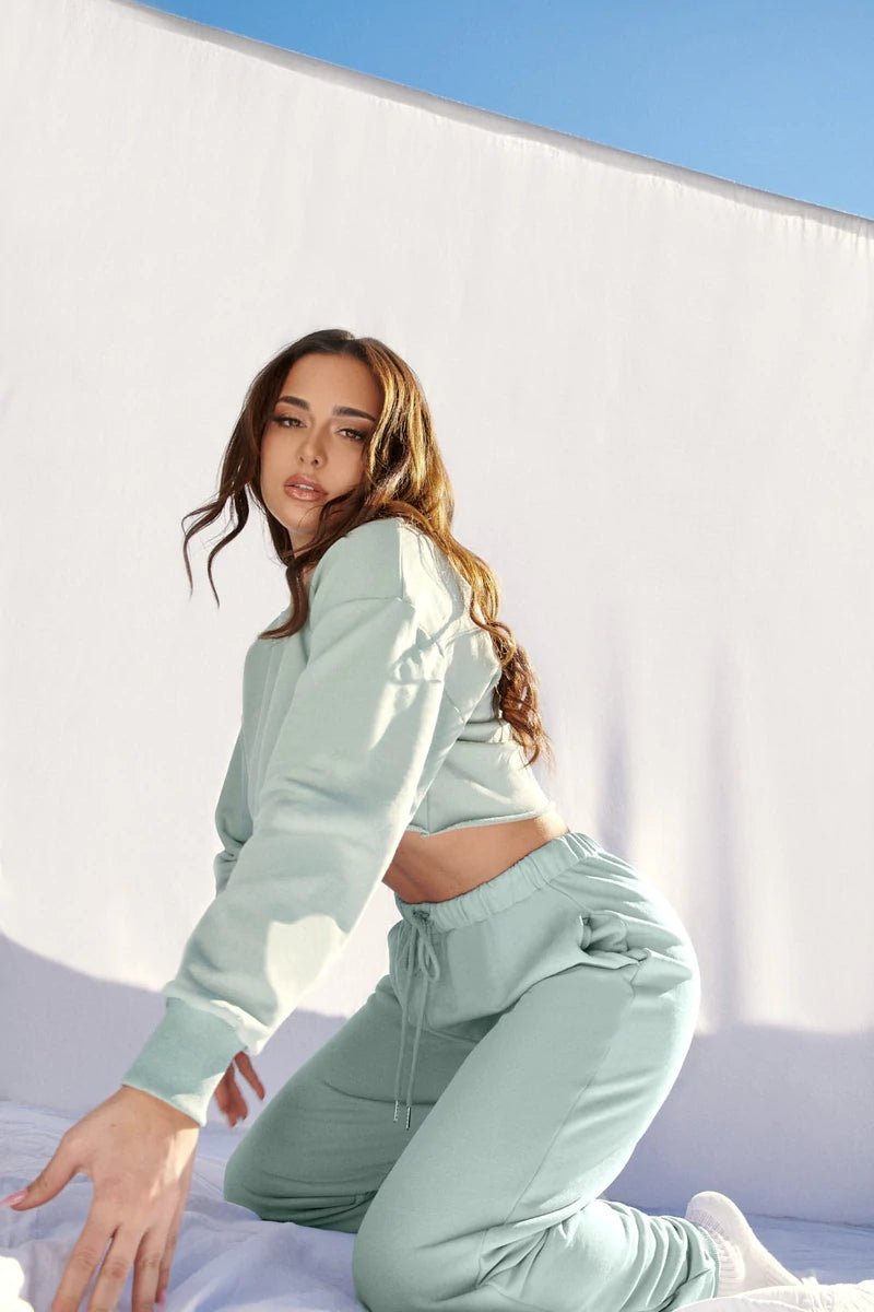 Creatures of XIX Oversized Cropped Jumper & Jogger Bottoms - Sage - Aphrodite Active