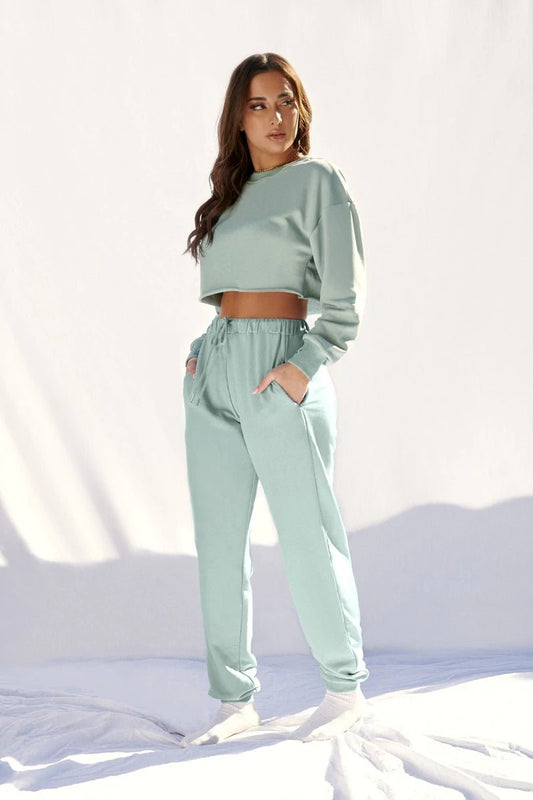 Creatures of XIX Oversized Cropped Jumper & Jogger Bottoms - Sage - Aphrodite Active
