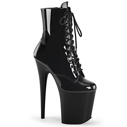 Pleaser Shoes FLAMINGO-1020 | 8 INCH Pleaser Boot - Patent Black - Aphrodite Active