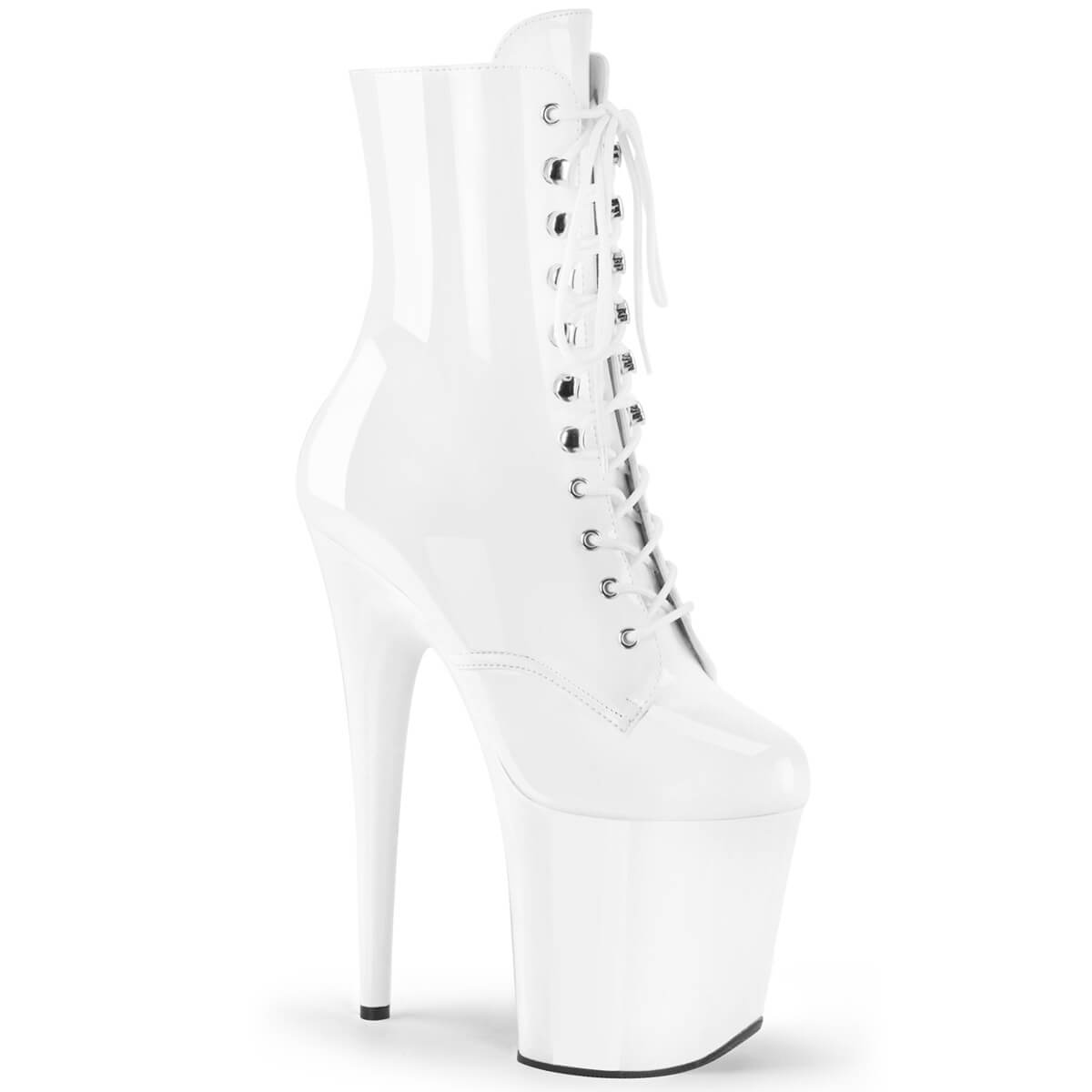 Pleaser Shoes FLAMINGO-1020 | 8 INCH Pleaser Boot - Patent White - Aphrodite Active