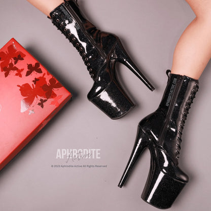 Pleaser Shoes FLAMINGO-1040 | 8 INCH Pleaser Boot - Black Glitter - Aphrodite Active