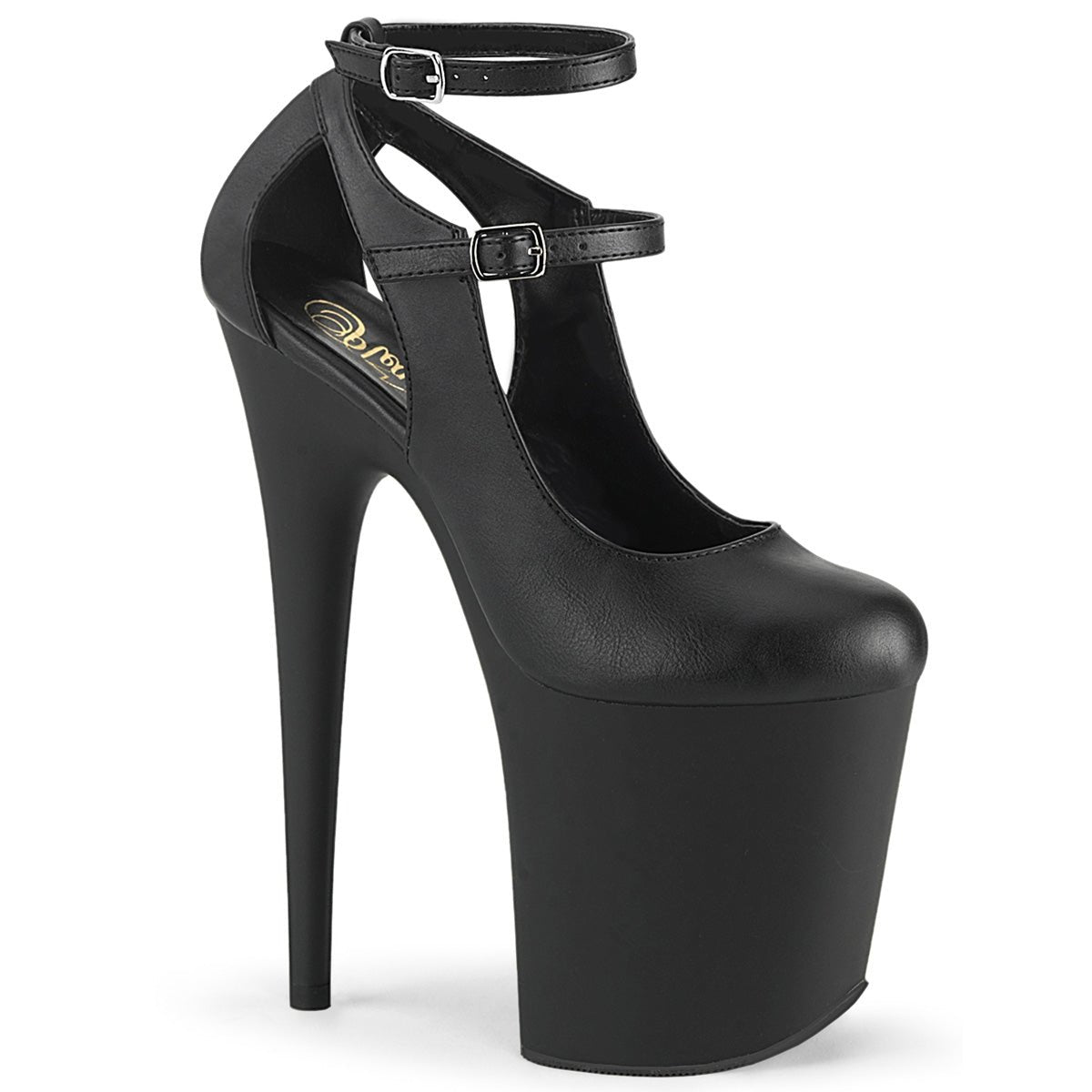 Pleaser Shoes FLAMINGO-850 | 8 INCH Pleaser Heel Mary Jane Pump - Matte Black - Aphrodite Active