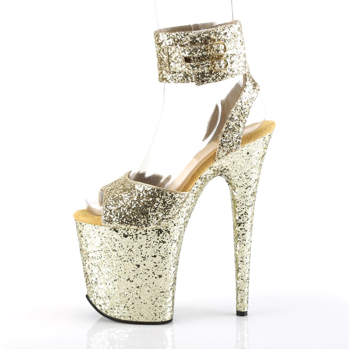 Pleaser Shoes FLAMINGO-891LG | 8 INCH Gold Glitter Platform Heel - Aphrodite Active